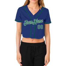 Charger l&#39;image dans la galerie, Custom Women&#39;s Royal Kelly Green-White V-Neck Cropped Baseball Jersey
