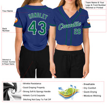 Charger l&#39;image dans la galerie, Custom Women&#39;s Royal Kelly Green-White V-Neck Cropped Baseball Jersey
