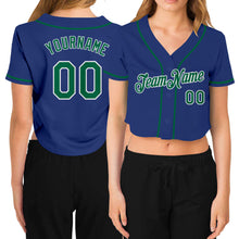 Charger l&#39;image dans la galerie, Custom Women&#39;s Royal Kelly Green-White V-Neck Cropped Baseball Jersey
