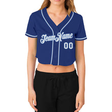 Загрузить изображение в средство просмотра галереи, Custom Women&#39;s Royal White-Light Blue V-Neck Cropped Baseball Jersey
