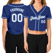 Загрузить изображение в средство просмотра галереи, Custom Women&#39;s Royal White-Light Blue V-Neck Cropped Baseball Jersey
