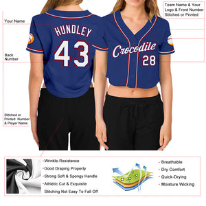 Custom Women's Royal White-Red V-Neck Cropped Baseball Jersey