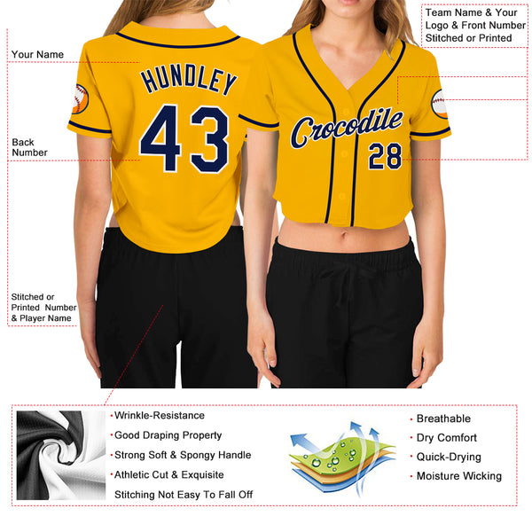 Cheap Custom Women's Navy Gold-White V-Neck Cropped Baseball Jersey Free  Shipping – CustomJerseysPro