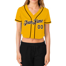 Charger l&#39;image dans la galerie, Custom Women&#39;s Gold Brown-White V-Neck Cropped Baseball Jersey
