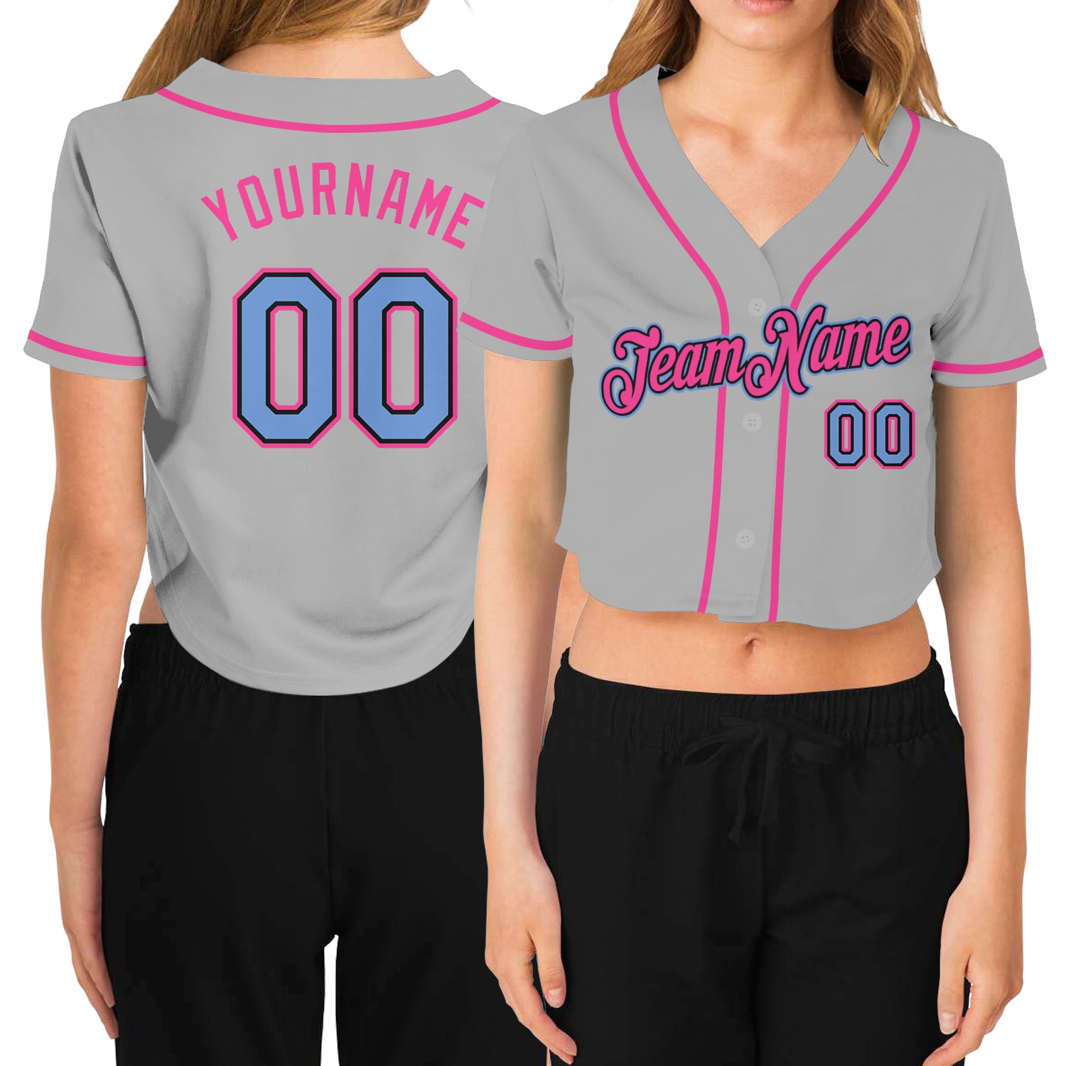 Custom Women's White Light Blue-Dark Gray V-Neck Cropped Baseball Jersey  Discount