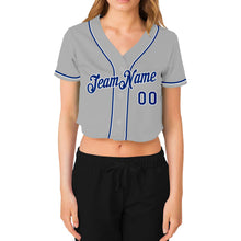 Загрузить изображение в средство просмотра галереи, Custom Women&#39;s Gray Royal-White V-Neck Cropped Baseball Jersey
