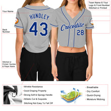 Загрузить изображение в средство просмотра галереи, Custom Women&#39;s Gray Royal-White V-Neck Cropped Baseball Jersey
