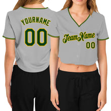 Charger l&#39;image dans la galerie, Custom Women&#39;s Gray Green-Gold V-Neck Cropped Baseball Jersey
