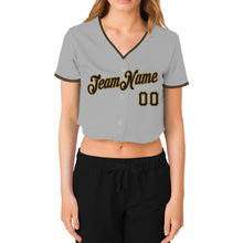 Загрузить изображение в средство просмотра галереи, Custom Women&#39;s Gray Black-Old Gold V-Neck Cropped Baseball Jersey
