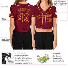 Загрузить изображение в средство просмотра галереи, Custom Women&#39;s Crimson Crimson-Gold V-Neck Cropped Baseball Jersey
