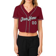 Charger l&#39;image dans la galerie, Custom Women&#39;s Crimson White-Black V-Neck Cropped Baseball Jersey
