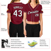 Charger l&#39;image dans la galerie, Custom Women&#39;s Crimson White-Black V-Neck Cropped Baseball Jersey
