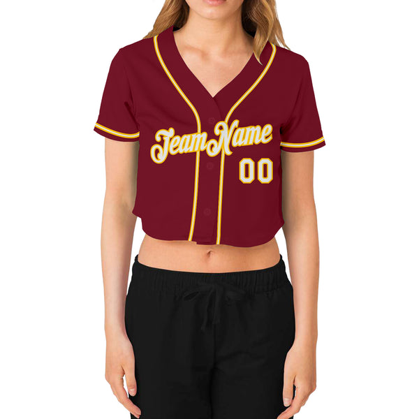 Cheap Custom Women's Pink White V-Neck Cropped Baseball Jersey Free  Shipping – CustomJerseysPro