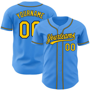 Custom Electric Blue Yellow-Navy Authentic Baseball Jersey