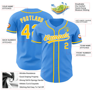 Custom Electric Blue Yellow-White Authentic Baseball Jersey