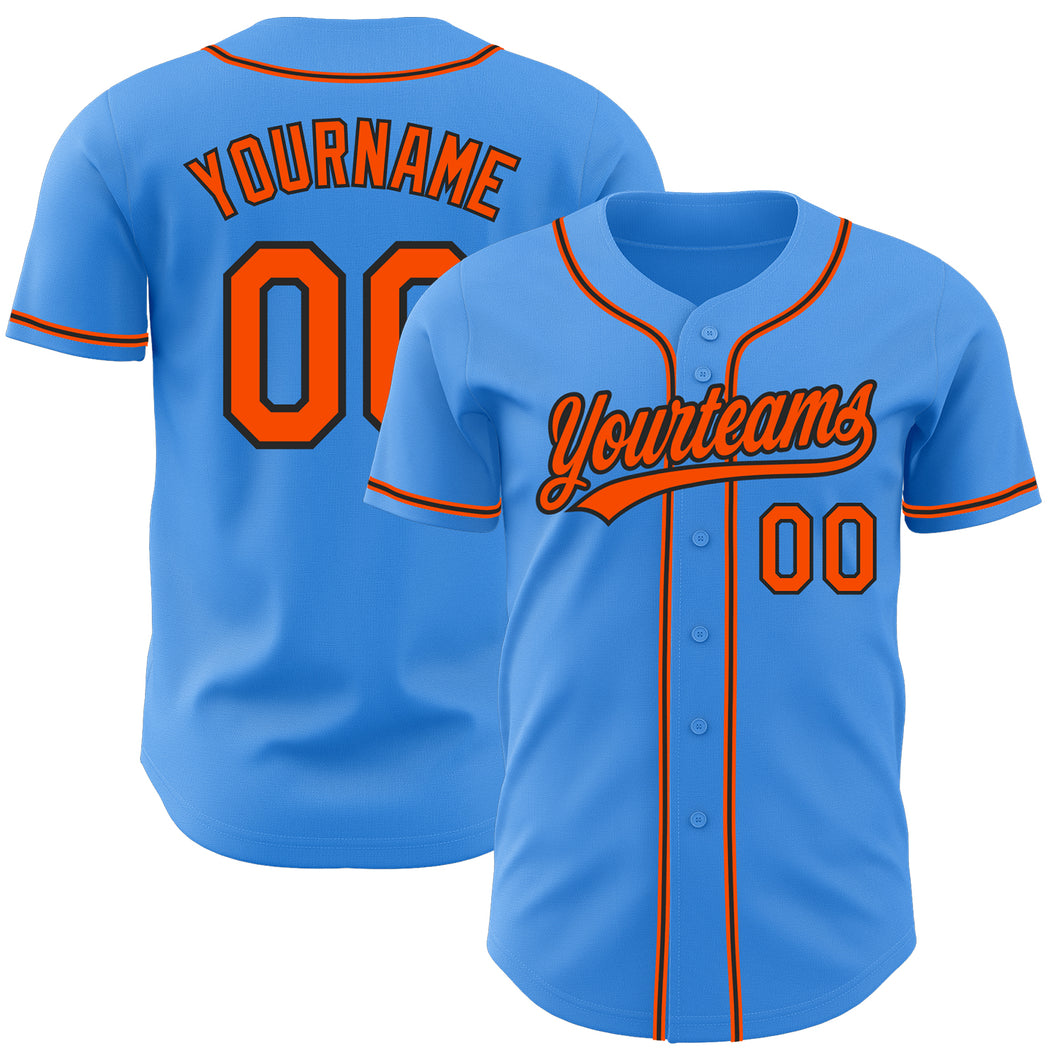 Custom Electric Blue Orange-Black Authentic Baseball Jersey