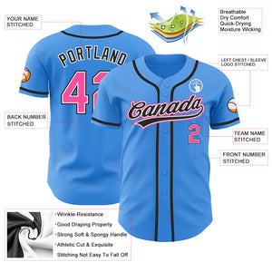 Custom Electric Blue Pink-Black Authentic Baseball Jersey