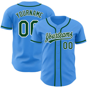 Custom Electric Blue Green-White Authentic Baseball Jersey