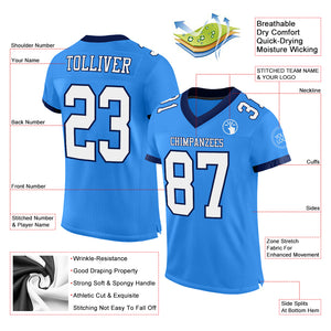 Custom Powder Blue White-Navy Mesh Authentic Football Jersey