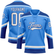 Загрузить изображение в средство просмотра галереи, Custom Powder Blue White-Royal Hockey Lace Neck Jersey
