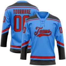 Загрузить изображение в средство просмотра галереи, Custom Powder Blue Red-Black Hockey Lace Neck Jersey
