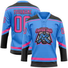 Загрузить изображение в средство просмотра галереи, Custom Powder Blue Pink-Black Hockey Lace Neck Jersey
