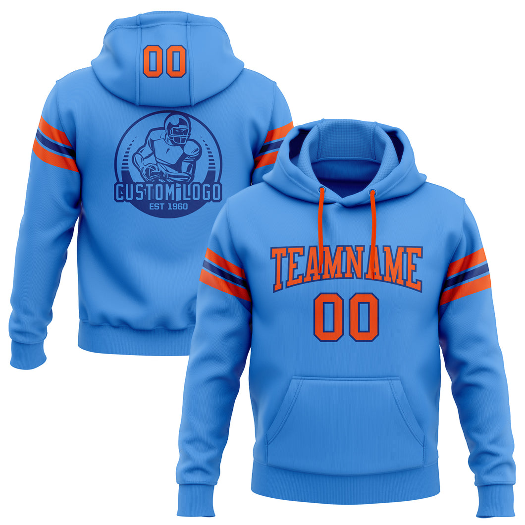 Custom Stitched Powder Blue Orange-Royal Football Pullover Sweatshirt Hoodie