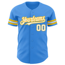 Laden Sie das Bild in den Galerie-Viewer, Custom Electric Blue White-Gold Authentic Baseball Jersey
