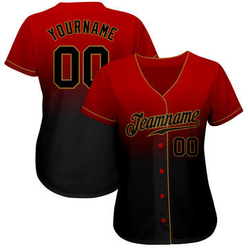 Custom Red Black-Old Gold Authentic Fade Fashion Baseball Jersey