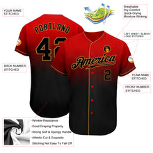 Загрузить изображение в средство просмотра галереи, Custom Red Black-Old Gold Authentic Fade Fashion Baseball Jersey
