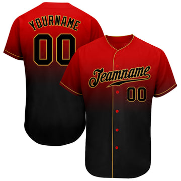 Custom Red Black-Old Gold Authentic Fade Fashion Baseball Jersey