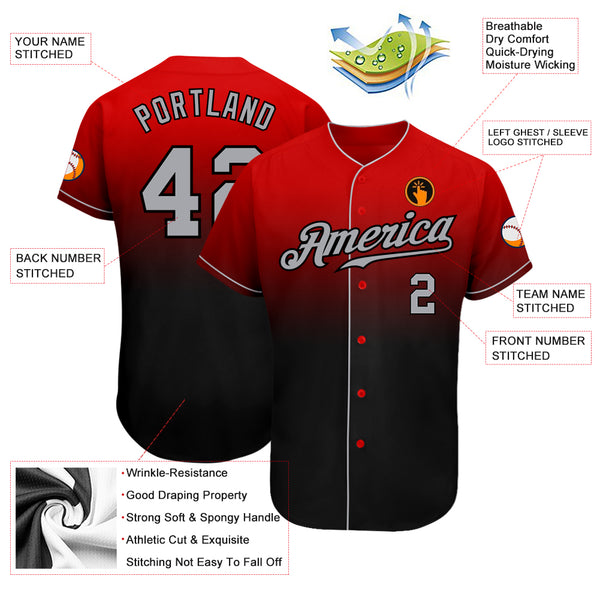 Cheap Custom Red Gray-Black Authentic Fade Fashion Baseball Jersey