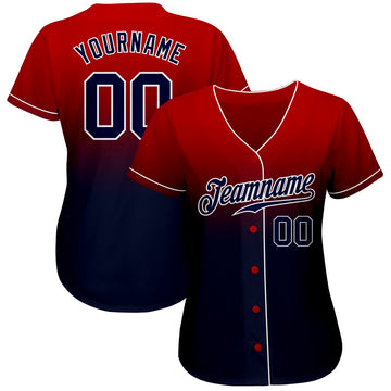 Custom Red Navy-White Authentic Fade Fashion Baseball Jersey