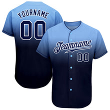 Load image into Gallery viewer, Custom Light Blue Navy-White Authentic Fade Fashion Baseball Jersey
