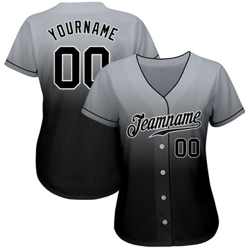 Custom Gray Black-White Authentic Fade Fashion Baseball Jersey