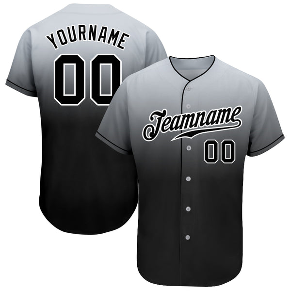 Custom Black Gray-White Authentic Fade Fashion Baseball Jersey