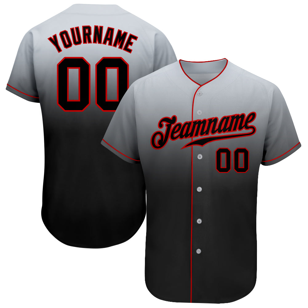 Custom Gray White-Red Authentic Fade Fashion Baseball Jersey