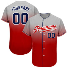 Load image into Gallery viewer, Custom Gray Navy-Red Authentic Fade Fashion Baseball Jersey
