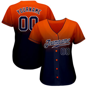 Custom Orange Navy-White Authentic Fade Fashion Baseball Jersey