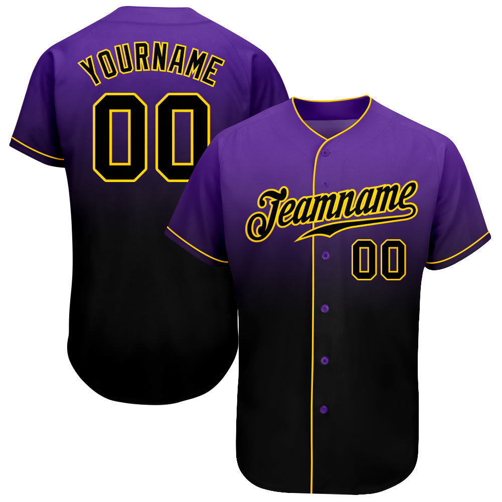 Custom Purple Gold-Black Authentic Fade Fashion Baseball Jersey Discount