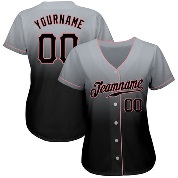 Custom Gray Black-Medium Pink Authentic Fade Fashion Baseball Jersey