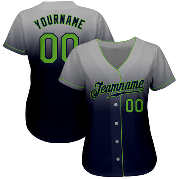 Custom Gray Neon Green-Navy Authentic Fade Fashion Baseball Jersey