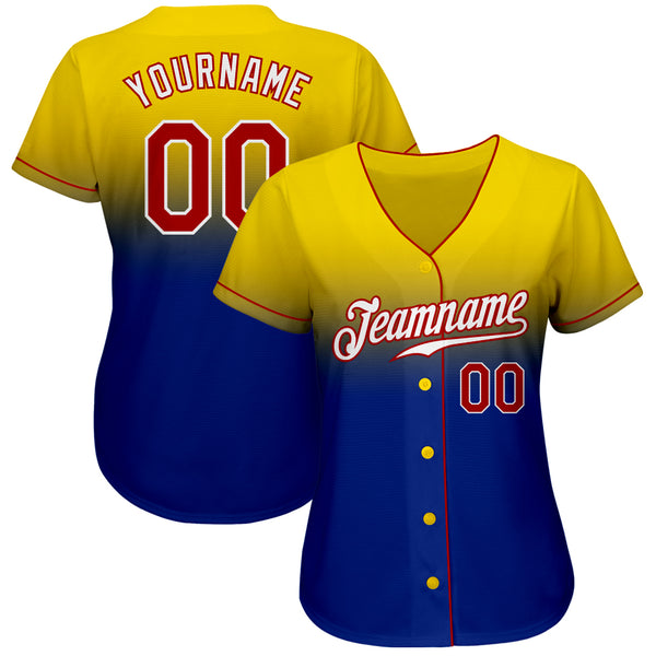 Custom Yellow Red-Black Authentic Fade Fashion Baseball Jersey