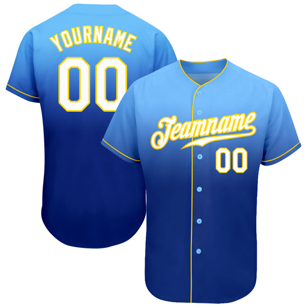 Custom Yellow White-Light Blue Authentic Fade Fashion Baseball Jersey