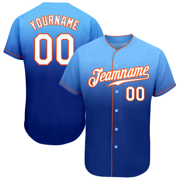 Custom Orange White-Light Blue Authentic Fade Fashion Baseball Jersey