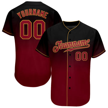 Custom Black Crimson-Old Gold Authentic Fade Fashion Baseball Jersey