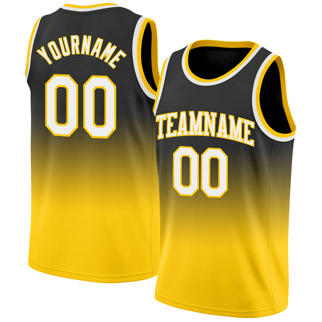 Custom White Black-Gold Authentic Split Fashion Basketball Jersey