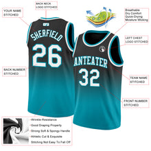 Загрузить изображение в средство просмотра галереи, Custom Black White-Teal Authentic Fade Fashion Basketball Jersey
