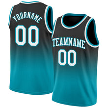 Load image into Gallery viewer, Custom Black White-Teal Authentic Fade Fashion Basketball Jersey
