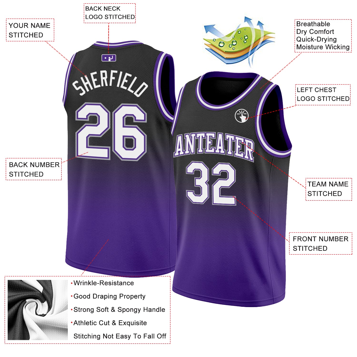 Cheap Custom Black White-Purple Authentic Fade Fashion Basketball Jersey  Free Shipping – CustomJerseysPro